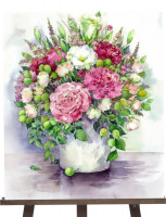 Картина по номерам &quot;Яркие пионы с зелеными плодами в белой вазе&quot;