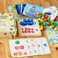 Мозаика деревянная 19 карточек &quot;Изучаем цифры, цвет, времена года&quot;