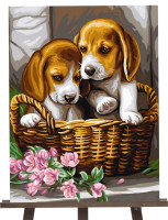 Картина по номерам &quot;Щенки в корзине&quot;