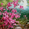 Картина по номерам "Цветущий куст у воды"